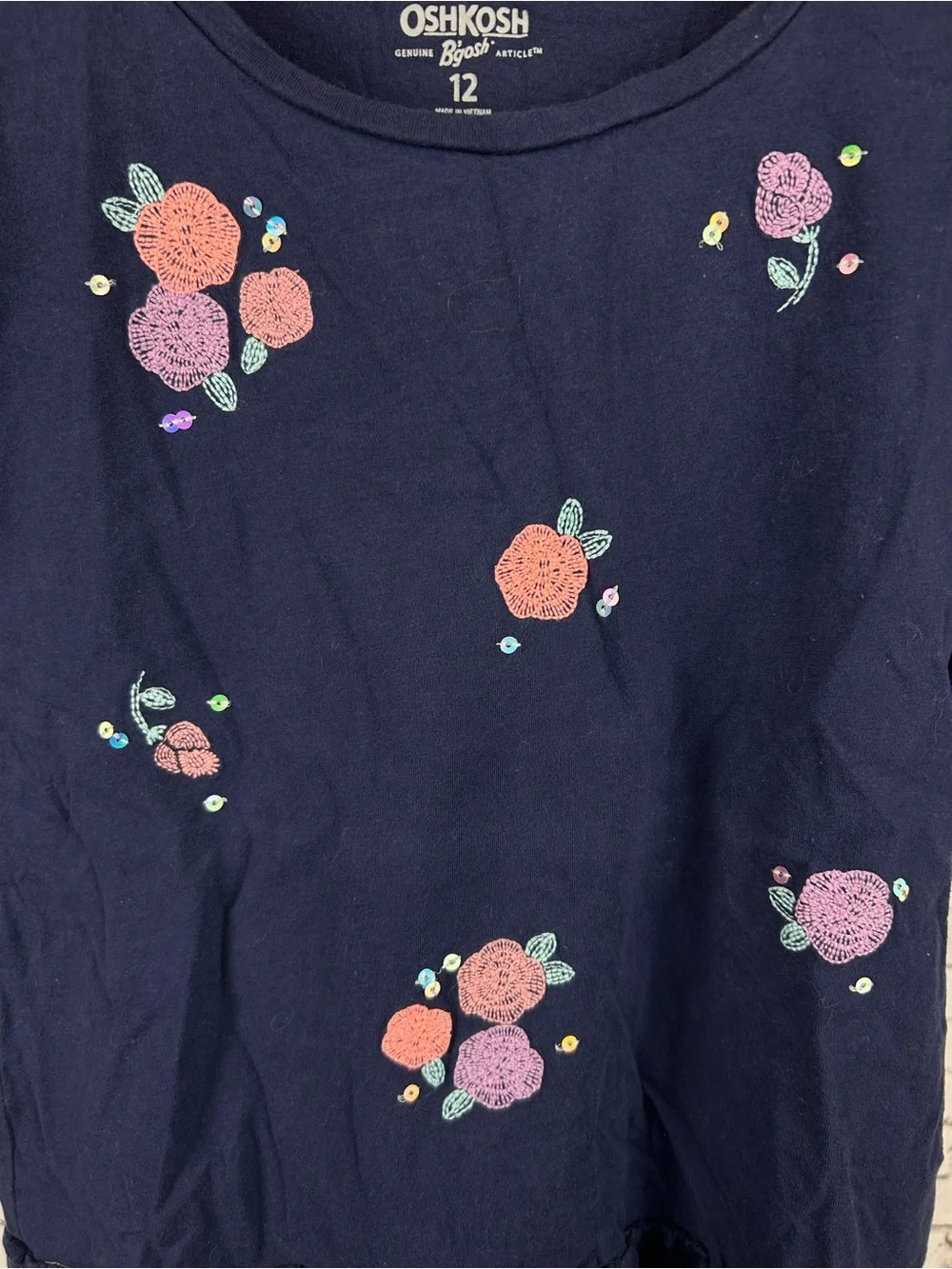 OshKosh B'gosh | Kids Navy Top with Pink & Purple Floral Patterns size 12